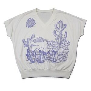 Graphic Cactus Shirt Purple Cropped Dolman Sleeve V-Neck Southwestern Desert 90s